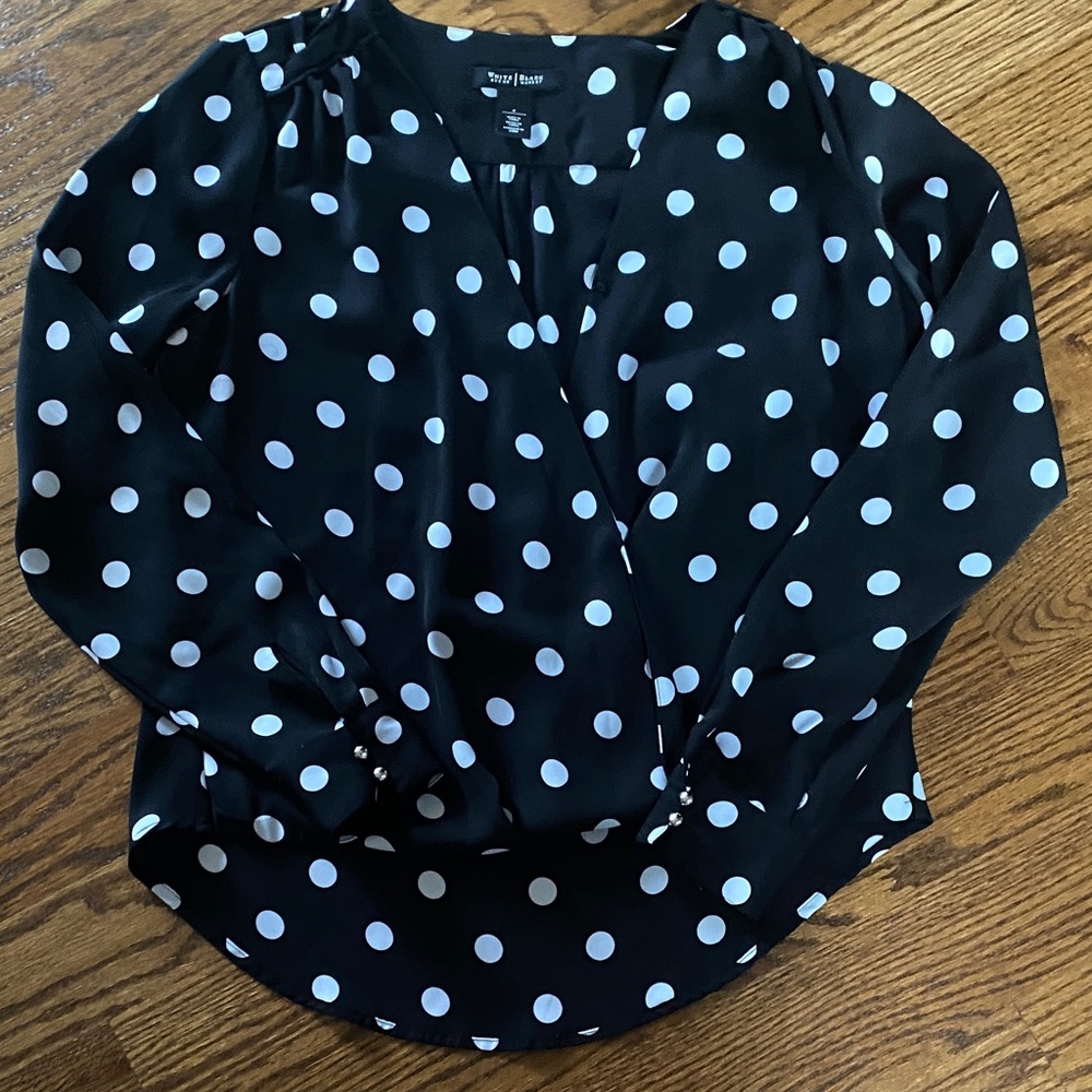 Theory Black and White Polka Dot Blouse